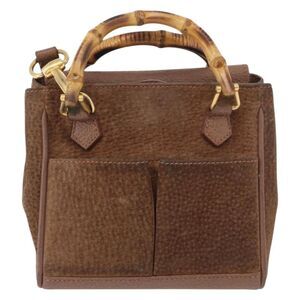 Gucci Vintage Bamboo Front Pocket Tote Suede Brown Suede Handbag (Pre-Owned)